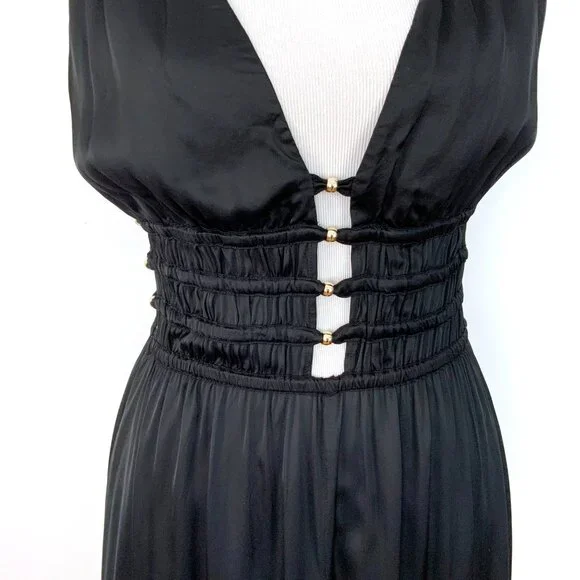 Maje Openwork Satin-Effect Black Maxi Dress Party Prom  Sz 38 (4) - Picture 6 of 16